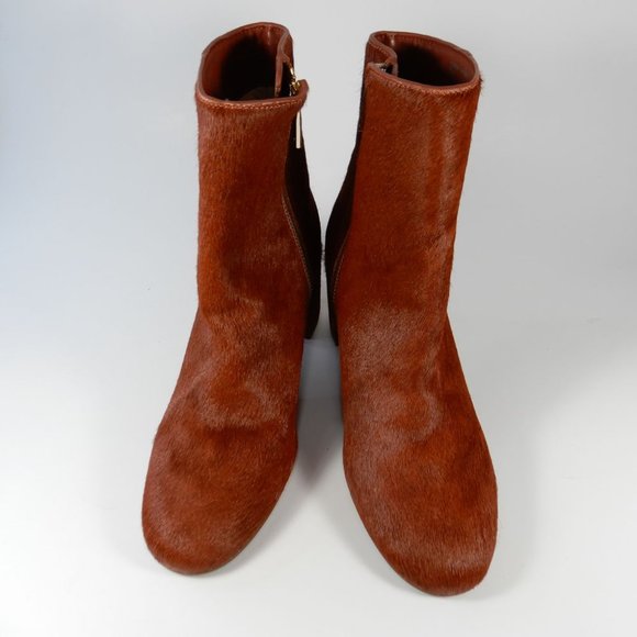 TARYN ROSE Cassidy Block Heel Ankle BOOTS 5 Calf Hair Leather Terracotta NEW - Picture 3 of 10